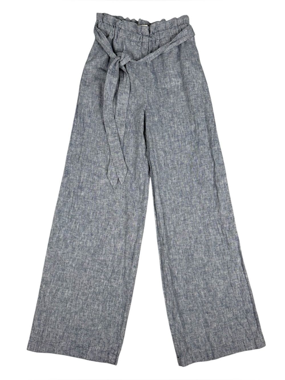Express Paperbag Waist Pants XS Chambray Linen Cotton Wide‎ Leg Tie Belt